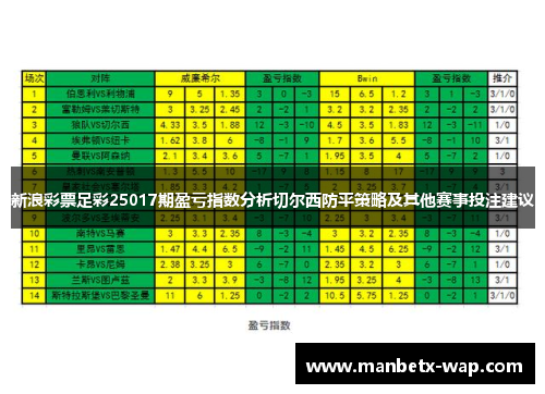 新浪彩票足彩25017期盈亏指数分析切尔西防平策略及其他赛事投注建议